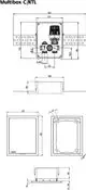 Produktzeichnung eines Heimeier UP-Kastens mit innenliegendem Regelthermostat, weißen Gehäuse, technischer Skizze und Maße, dargestellt in verschiedenen Ansichten. Marke: IMI Hydronic Engineering.